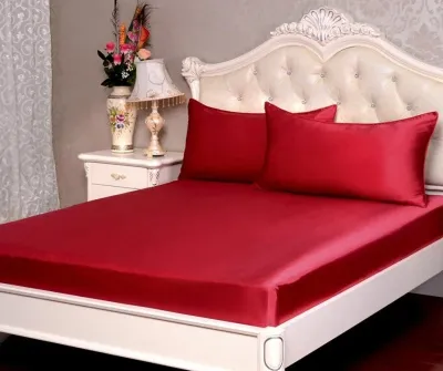 4 Pcs Satin Silk Bed Set- Scariet Red