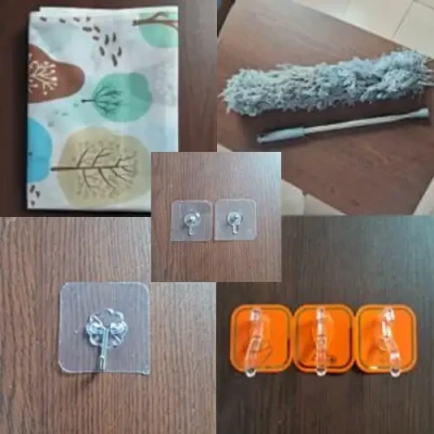 কম্ব 01:: ক্লিনিং ডাস্টার 1P - ফ্রিজ টপ কভার 1P - ওয়াল হুক 6P - ওয়াল হ্যাঙ্গার 6P - ওয়াল পিন 6P